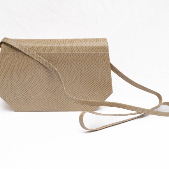 VTG RENE MANCINI Paris Tan Snakeskin Pleated Clutch Purse Evening Bag 9"W - Picture 4 of 10